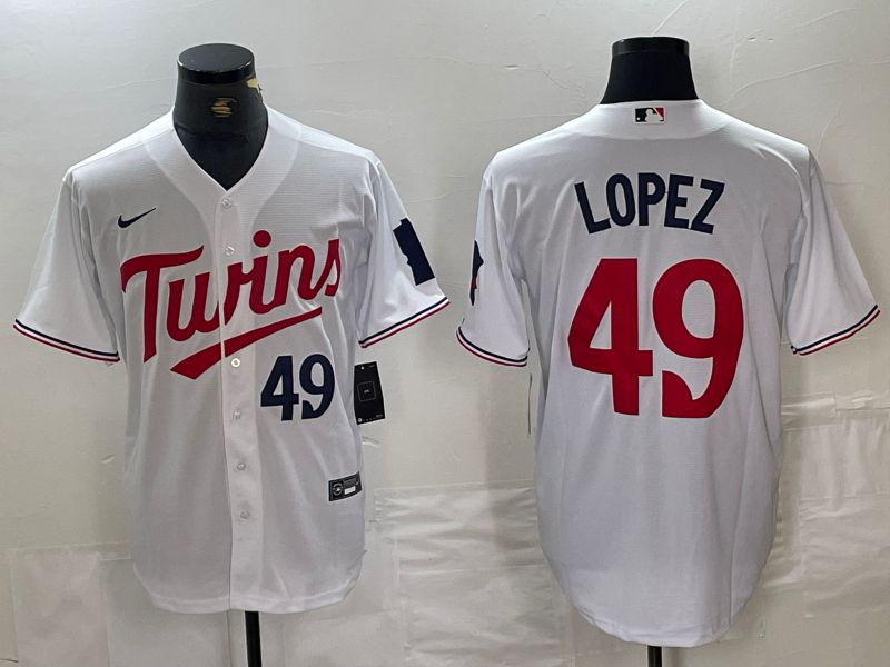 Men Minnesota Twins 49 Lopez Nike White Home Replica Player Game MLB Jersey style 2